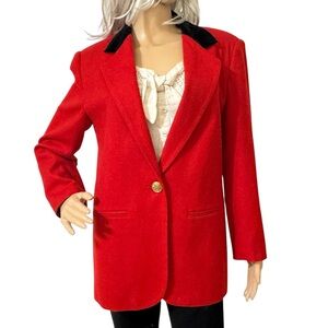 Sag Harbor Women's Red Wool Blazer Jacket Single Button Closure Size 6P